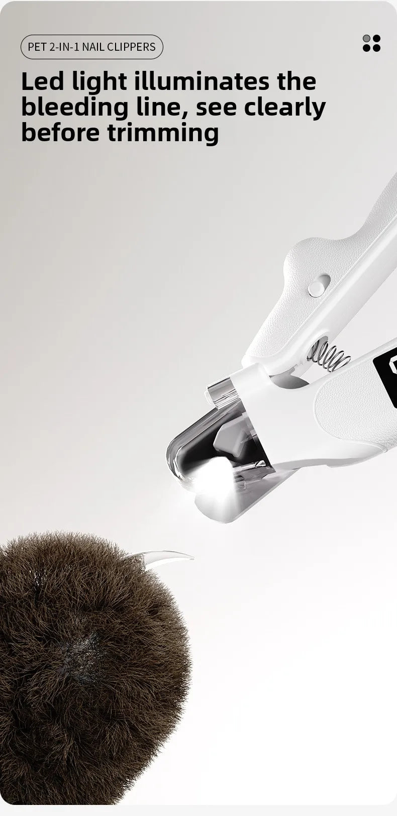Dual-Function Pet Nail Care System with LED Safety Light – USB-C Rechargeable Clipper and Grinder