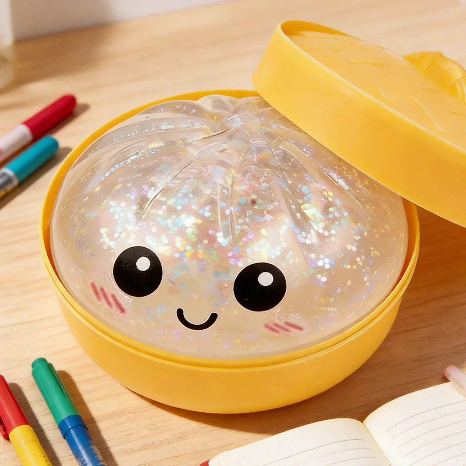 Glitter Dumpling Squeeze Fidget Toy - Kawaii Desk Accessory for Stress Relief