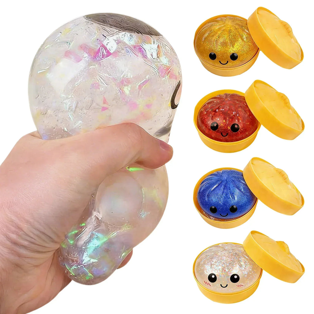 Glitter Dumpling Squeeze Fidget Toy - Kawaii Desk Accessory for Stress Relief