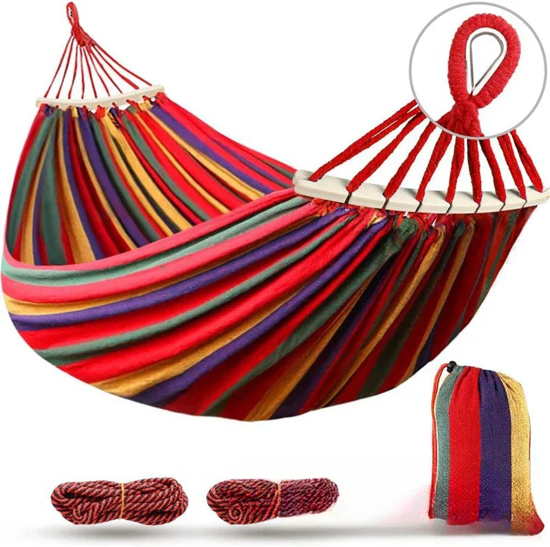 Double Canvas Hammock with Wooden Spreader Bars