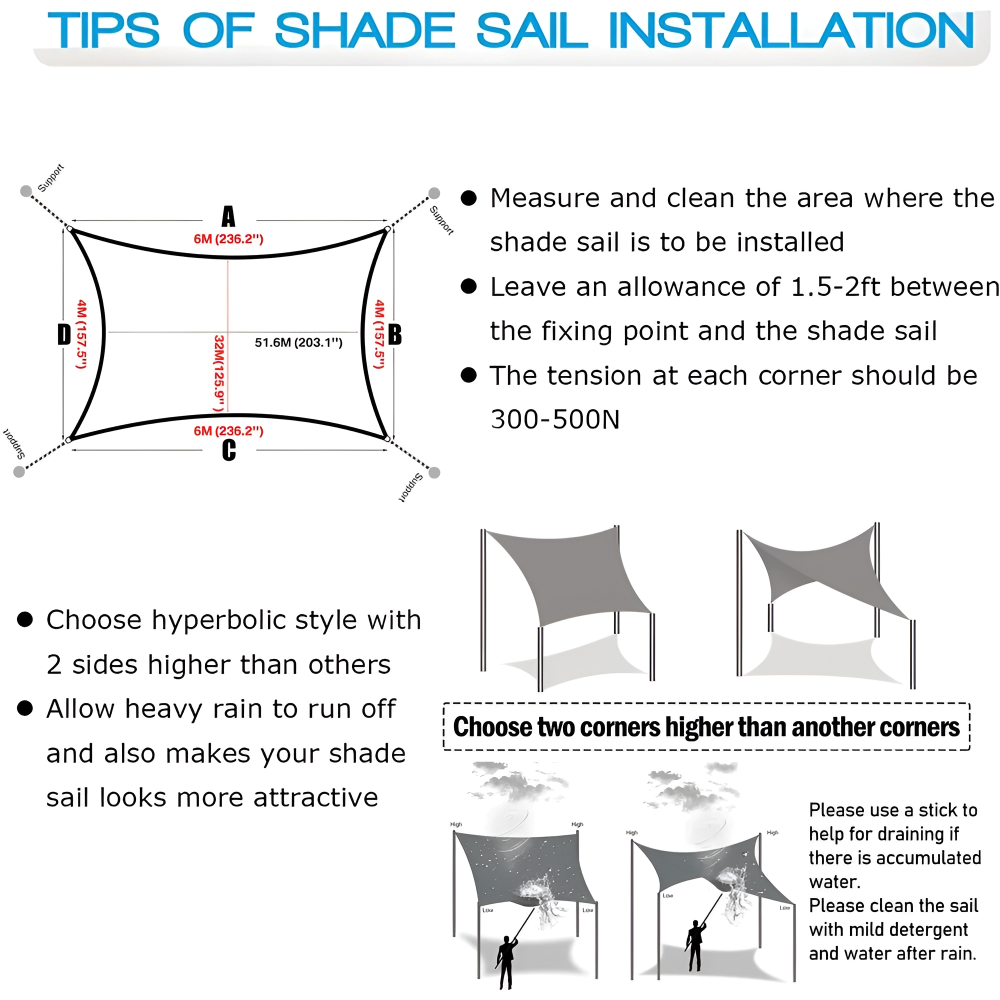 SunHaven Waterproof Rectangular Shade Sail Canopy for Patio and Garden