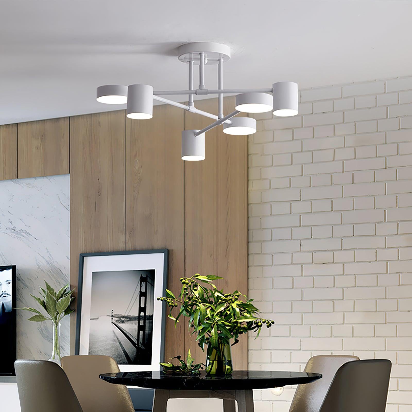 Six-Arm Cylindrical Shade Ceiling Light - Wrought Iron & Aluminum