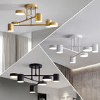Six-Arm Cylindrical Shade Ceiling Light - Wrought Iron & Aluminum