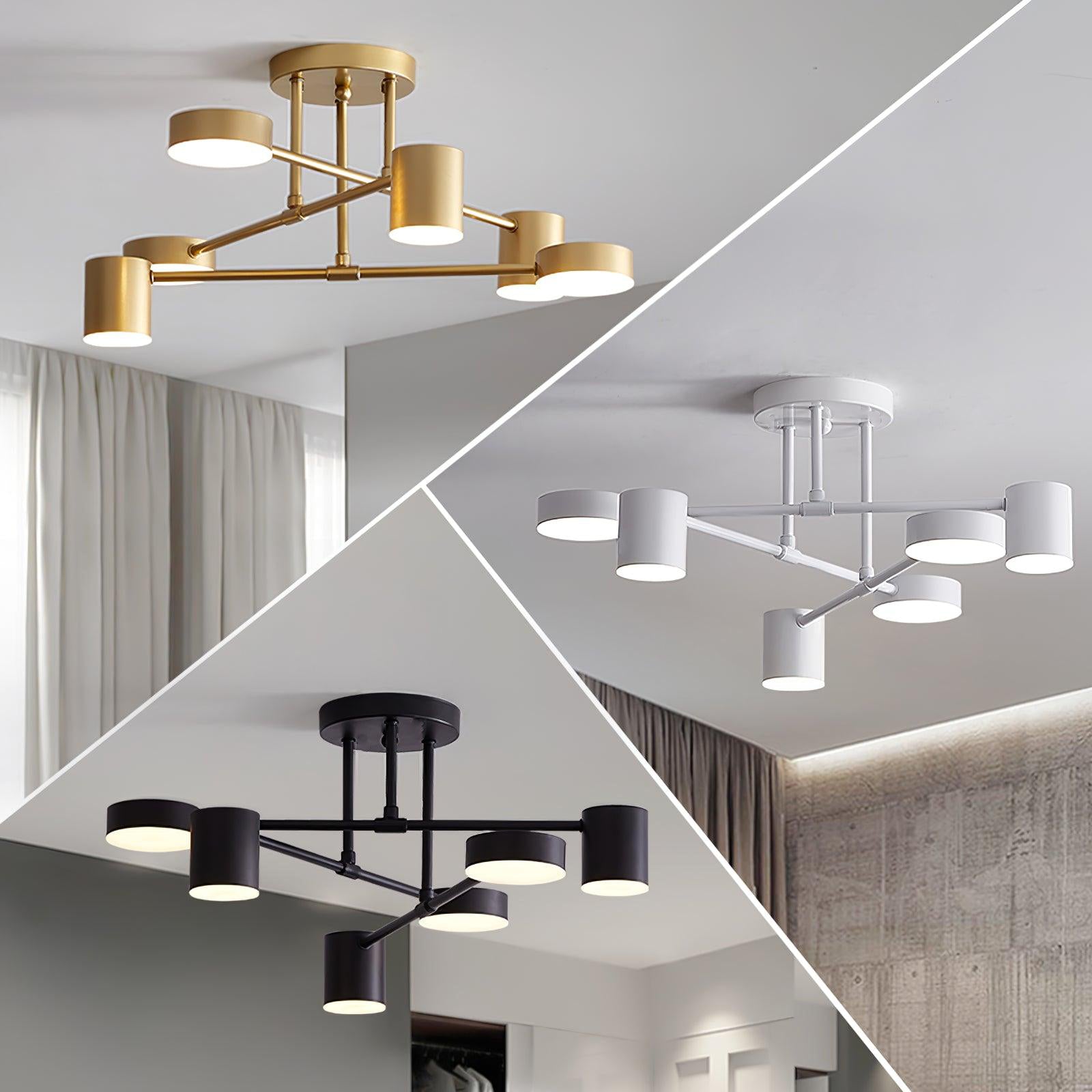 Six-Arm Cylindrical Shade Ceiling Light - Wrought Iron & Aluminum