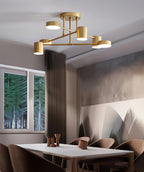 Six-Arm Cylindrical Shade Ceiling Light - Wrought Iron & Aluminum