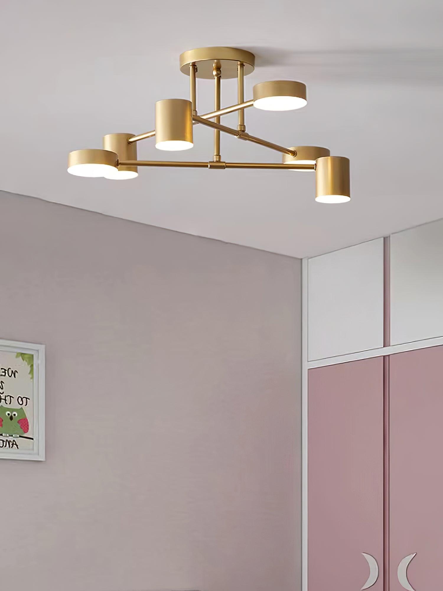 Six-Arm Cylindrical Shade Ceiling Light - Wrought Iron & Aluminum
