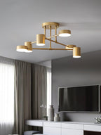 Six-Arm Cylindrical Shade Ceiling Light - Wrought Iron & Aluminum