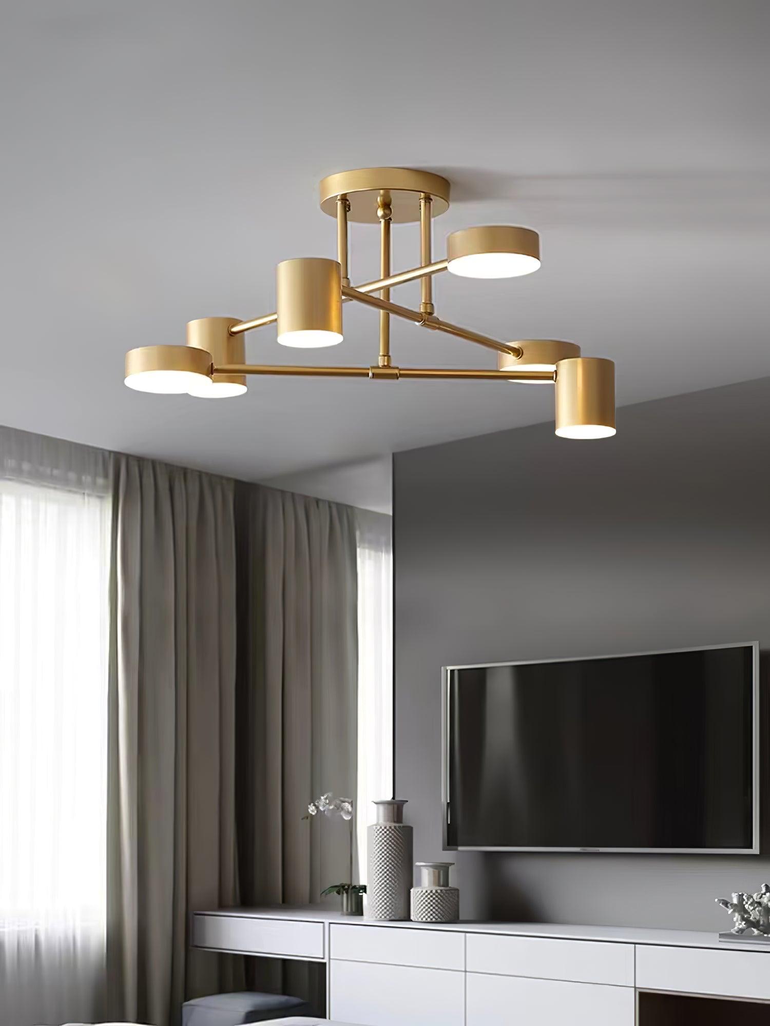 Six-Arm Cylindrical Shade Ceiling Light - Wrought Iron & Aluminum
