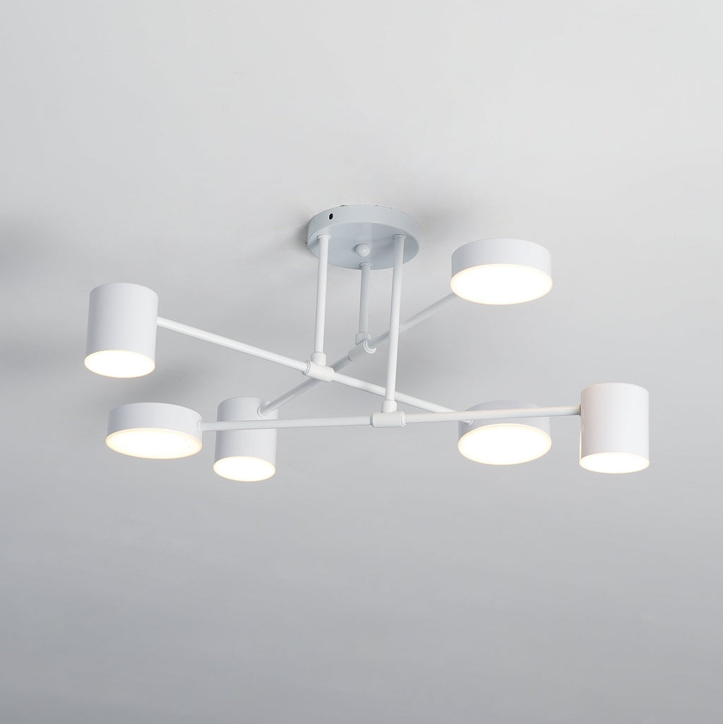 Six-Arm Cylindrical Shade Ceiling Light - Wrought Iron & Aluminum