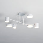 Six-Arm Cylindrical Shade Ceiling Light - Wrought Iron & Aluminum
