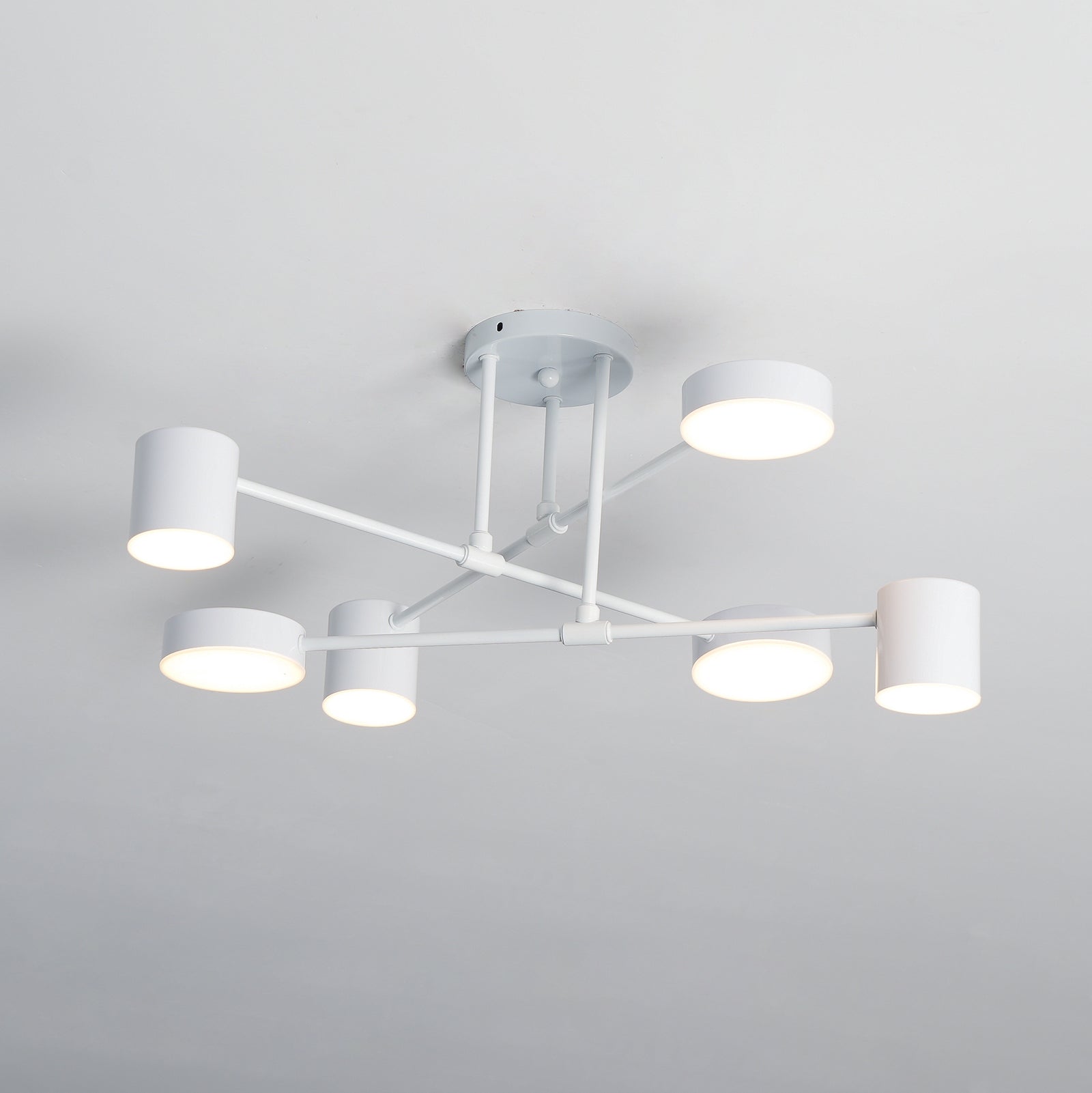 Six-Arm Cylindrical Shade Ceiling Light - Wrought Iron & Aluminum