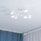 Six-Arm Cylindrical Shade Ceiling Light - Wrought Iron & Aluminum