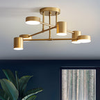 Six-Arm Cylindrical Shade Ceiling Light - Wrought Iron & Aluminum