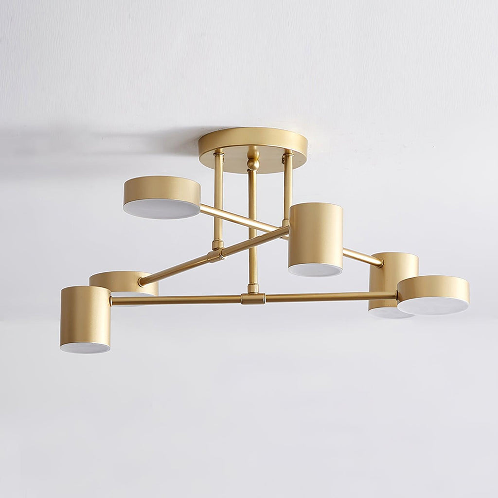 Six-Arm Cylindrical Shade Ceiling Light - Wrought Iron & Aluminum