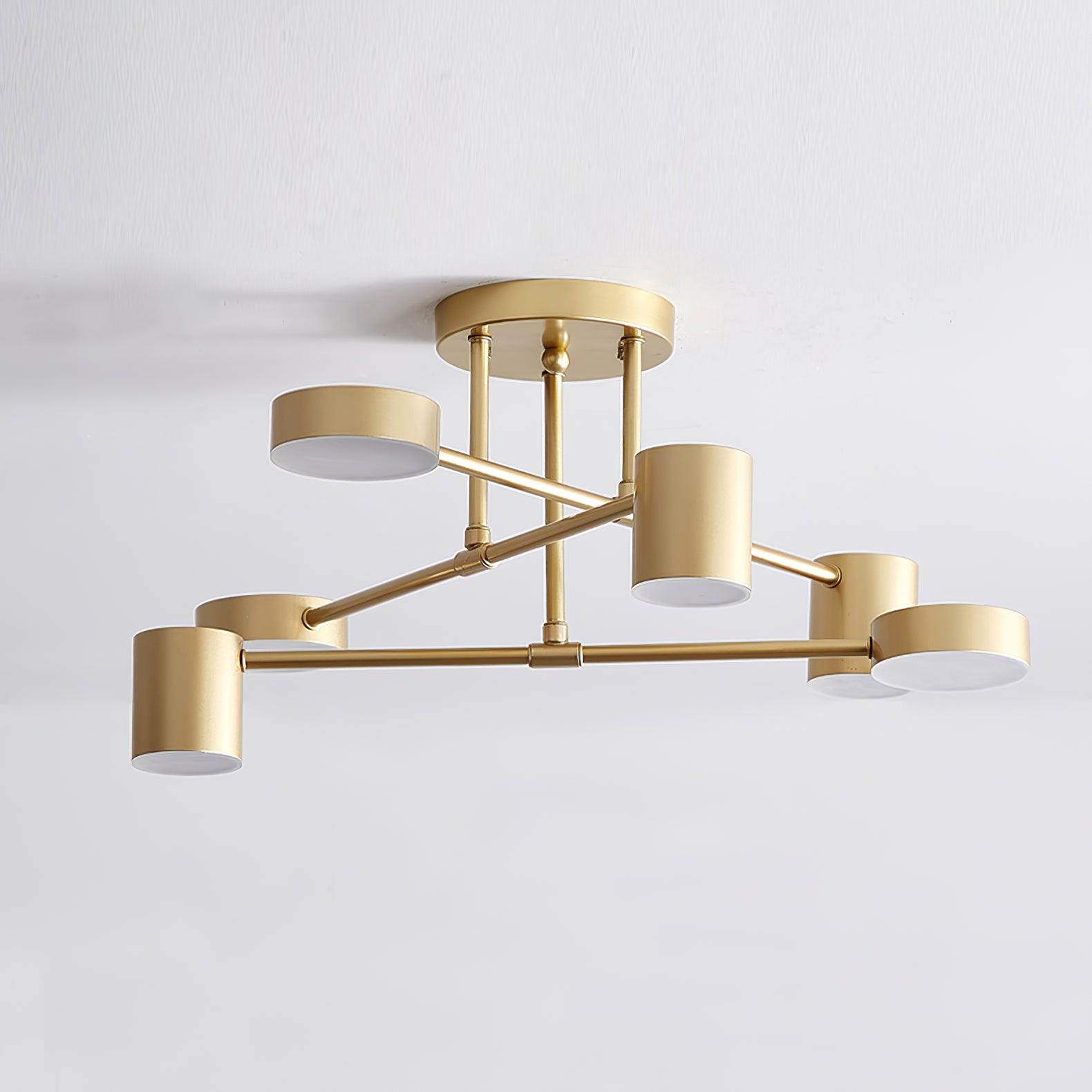 Six-Arm Cylindrical Shade Ceiling Light - Wrought Iron & Aluminum