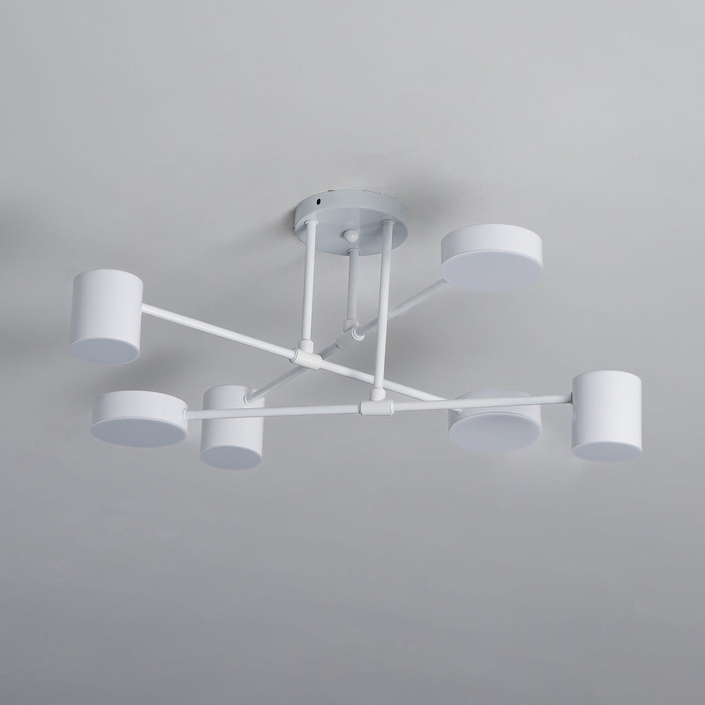Six-Arm Cylindrical Shade Ceiling Light - Wrought Iron & Aluminum