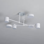 Six-Arm Cylindrical Shade Ceiling Light - Wrought Iron & Aluminum