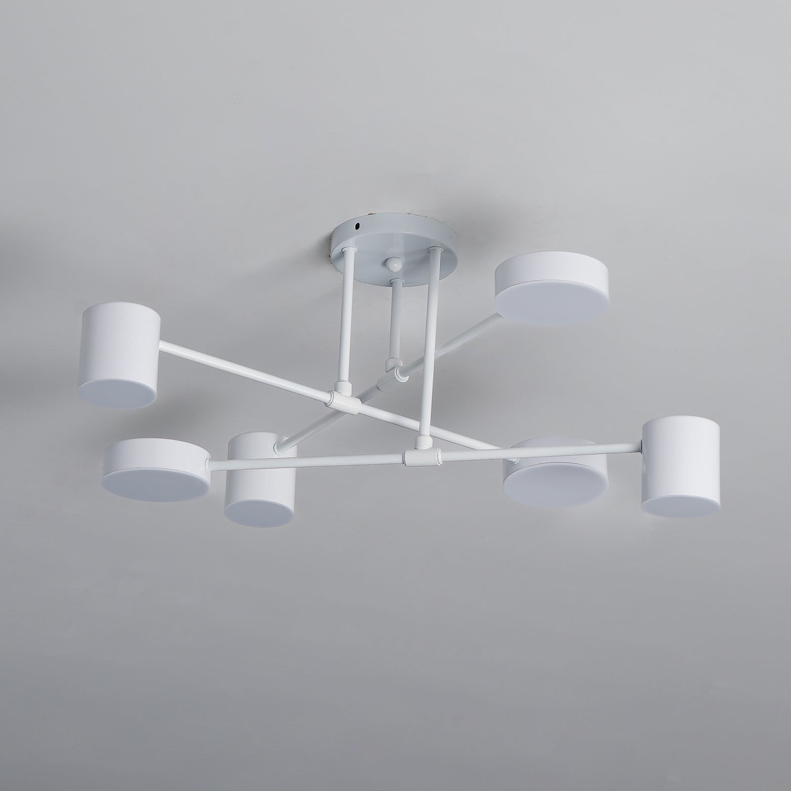 Six-Arm Cylindrical Shade Ceiling Light - Wrought Iron & Aluminum
