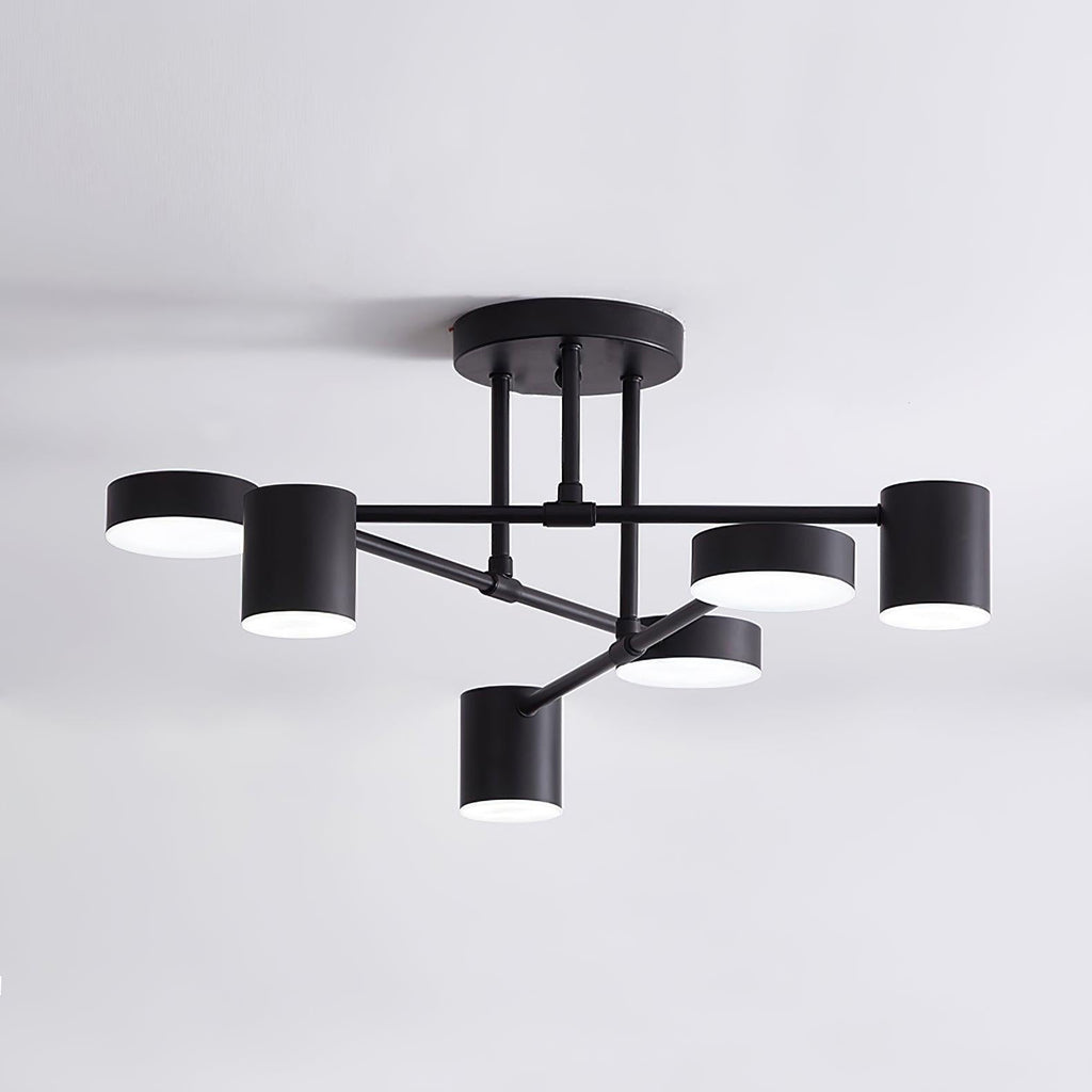 Six-Arm Cylindrical Shade Ceiling Light - Wrought Iron & Aluminum