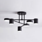 Six-Arm Cylindrical Shade Ceiling Light - Wrought Iron & Aluminum