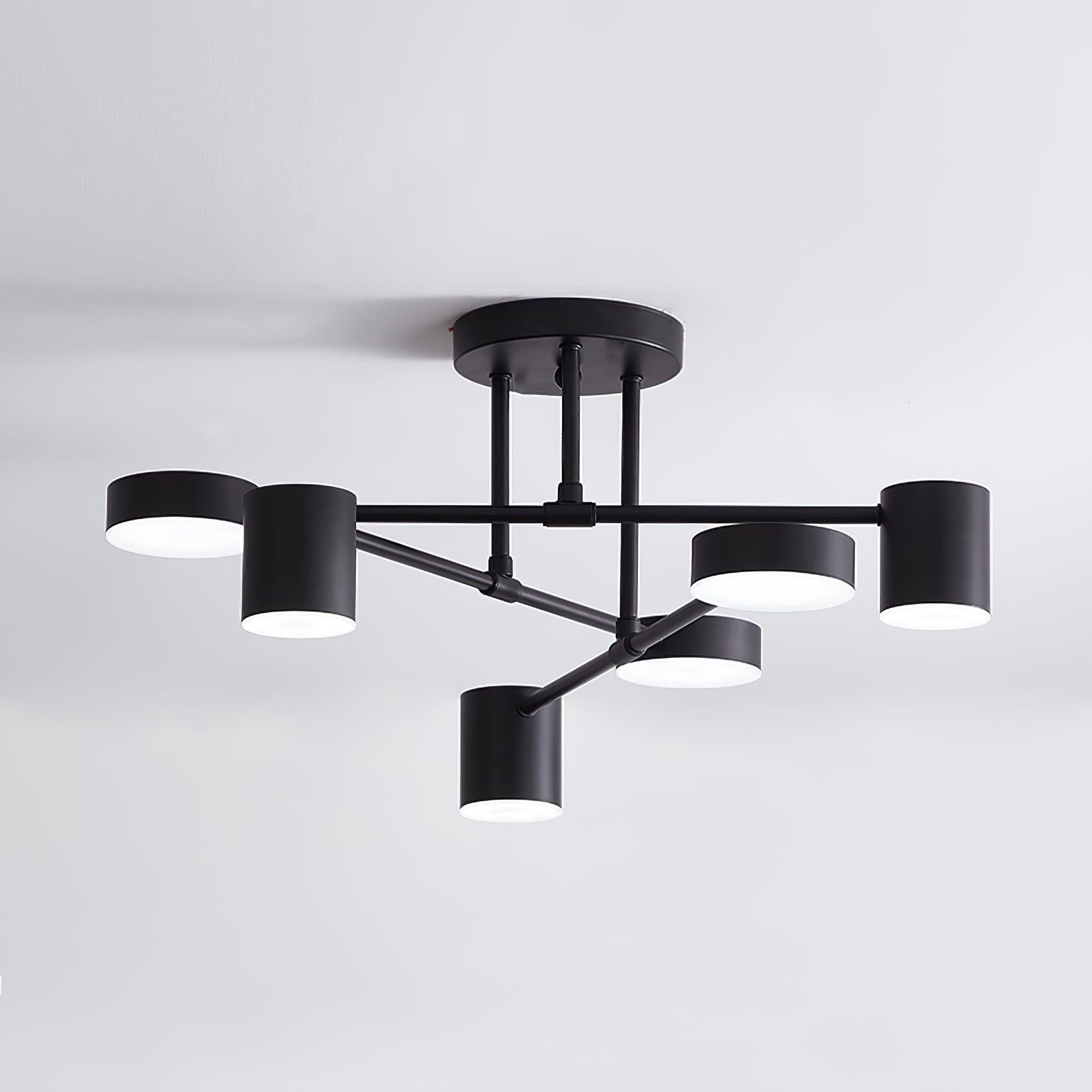 Six-Arm Cylindrical Shade Ceiling Light - Wrought Iron & Aluminum