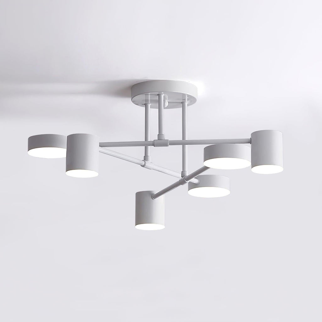 Six-Arm Cylindrical Shade Ceiling Light - Wrought Iron & Aluminum