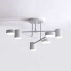 Six-Arm Cylindrical Shade Ceiling Light - Wrought Iron & Aluminum