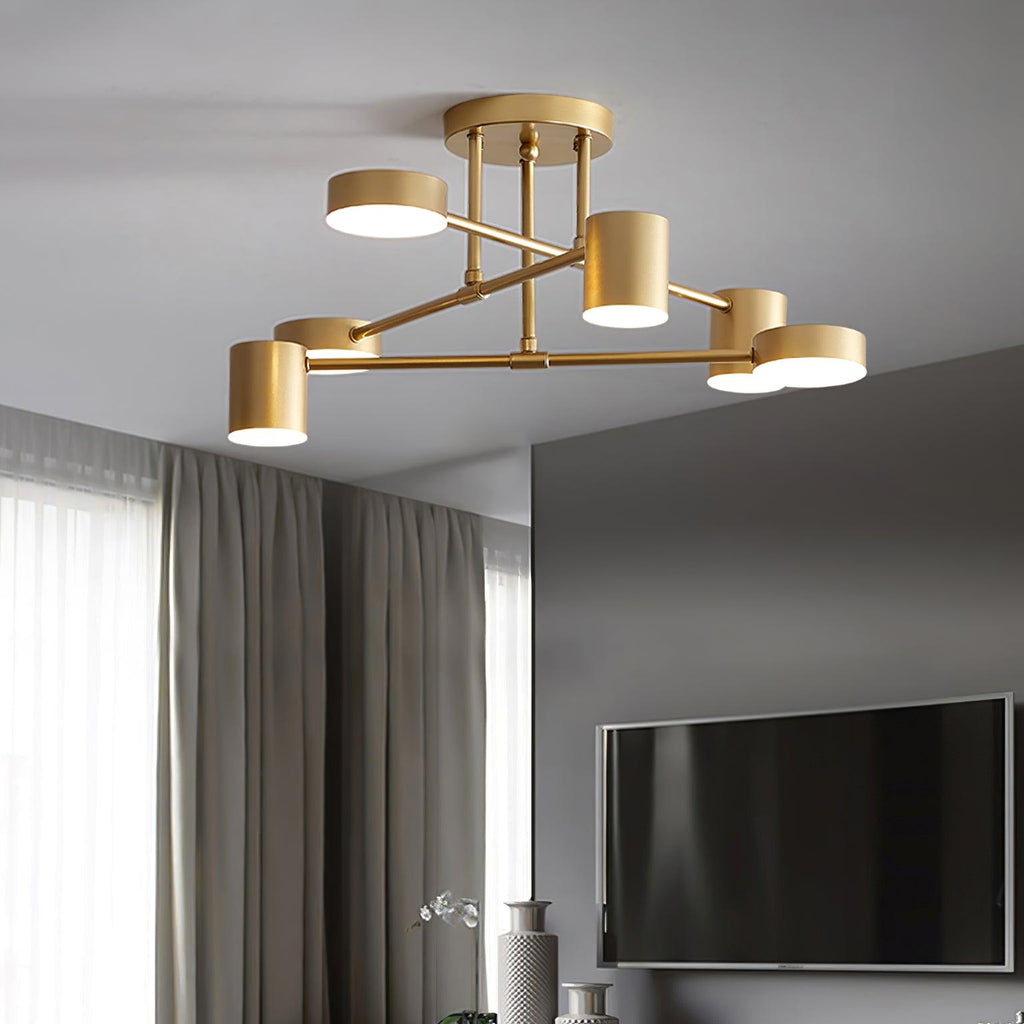 Six-Arm Cylindrical Shade Ceiling Light - Wrought Iron & Aluminum