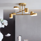 Six-Arm Cylindrical Shade Ceiling Light - Wrought Iron & Aluminum