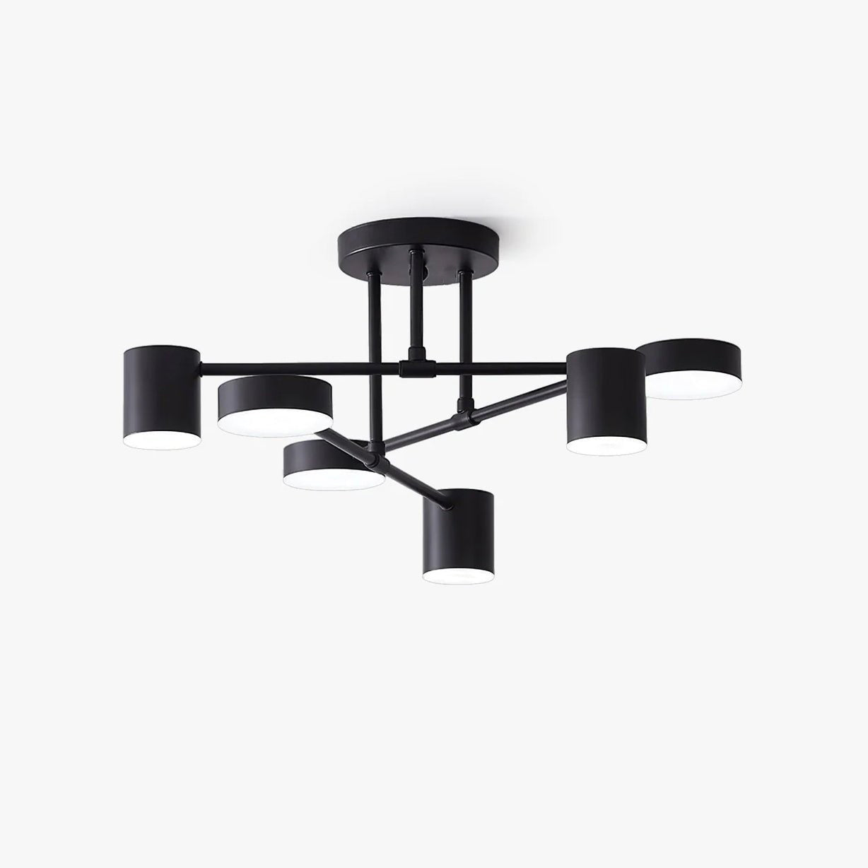 Six-Arm Cylindrical Shade Ceiling Light - Wrought Iron & Aluminum
