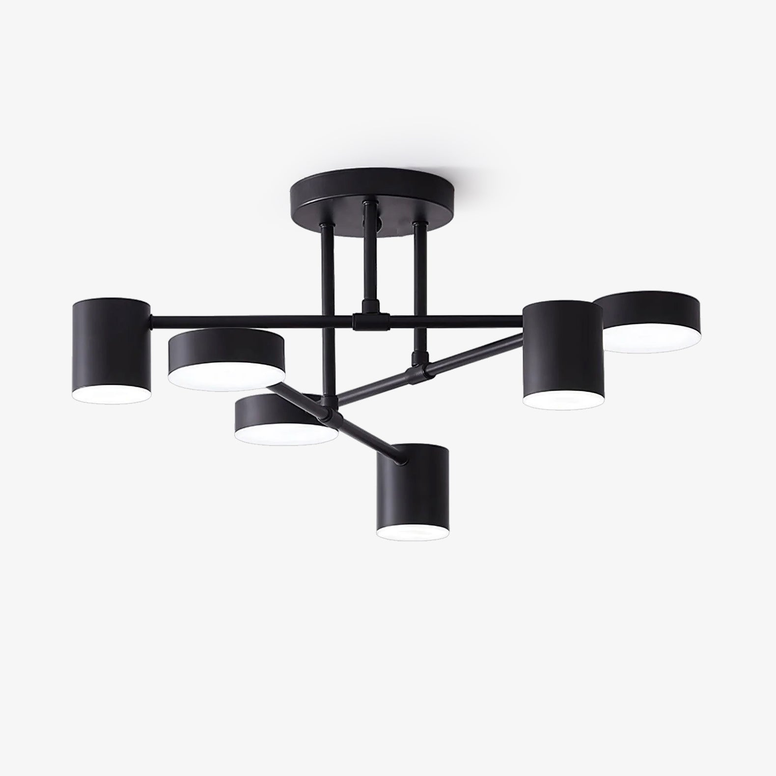Six-Arm Cylindrical Shade Ceiling Light - Wrought Iron & Aluminum
