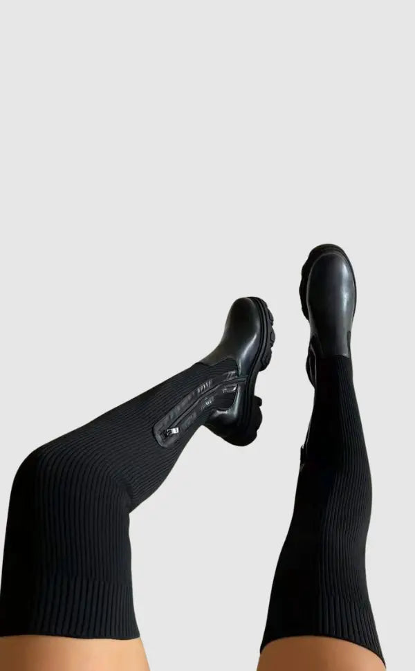 Premium Ribbed Stretch Knee-High Boot – Sleek Knit Design