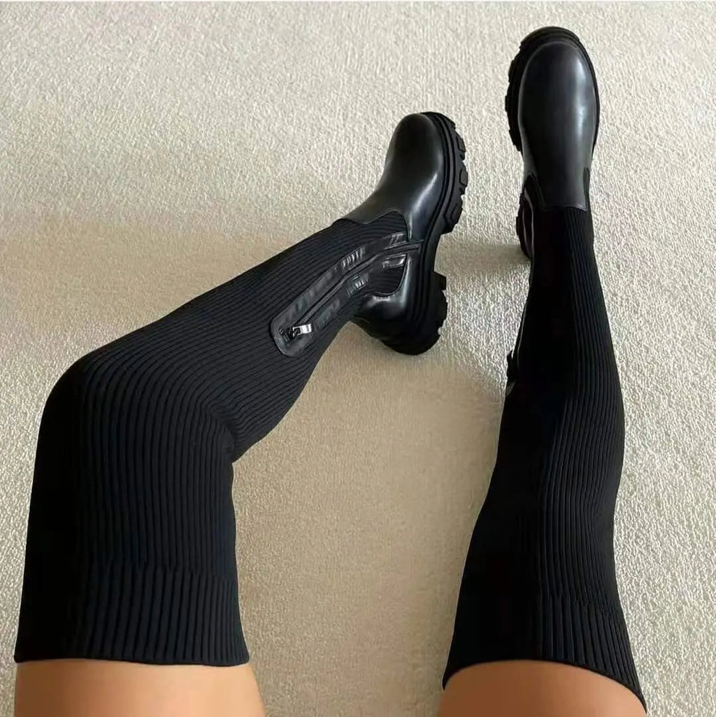 Premium Ribbed Stretch Knee-High Boot – Sleek Knit Design
