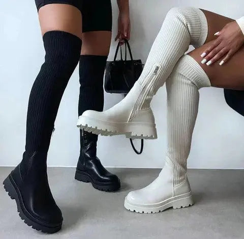Premium Ribbed Stretch Knee-High Boot – Sleek Knit Design