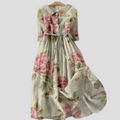 Women's Botanical Floral Lapel Dress with Long Sleeves