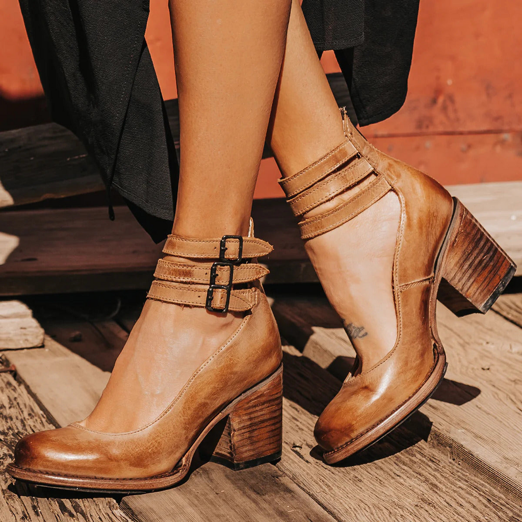 Velisse Vintage Ankle Strap Block Heel Sandals for Women
