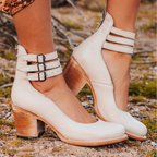 Velisse Vintage Ankle Strap Block Heel Sandals for Women