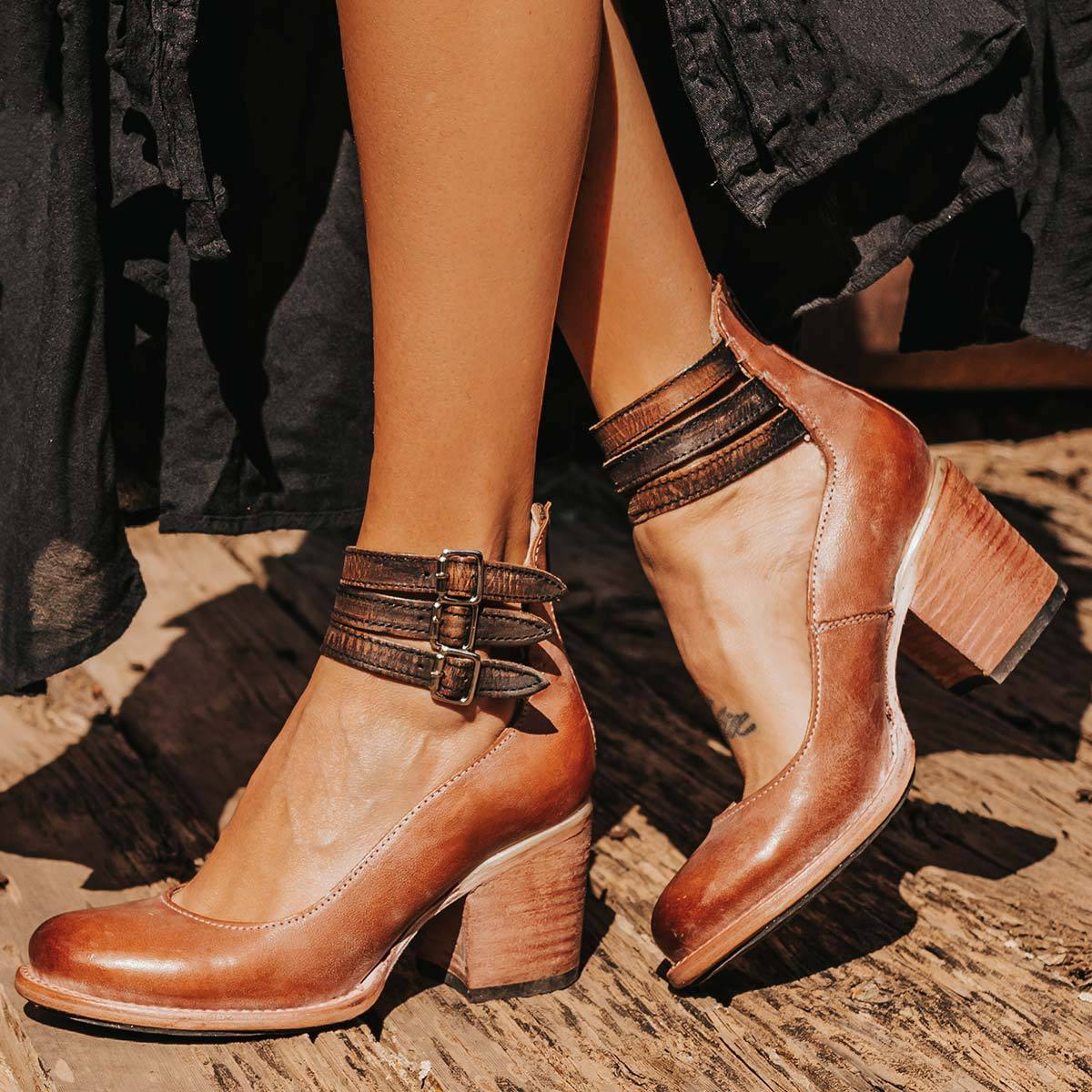 Velisse Vintage Ankle Strap Block Heel Sandals for Women
