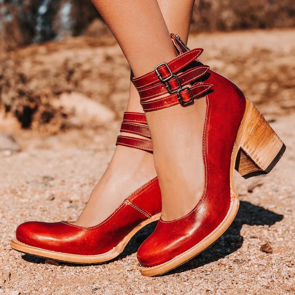 Velisse Vintage Ankle Strap Block Heel Sandals for Women
