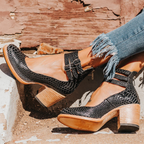 Velisse Vintage Ankle Strap Block Heel Sandals for Women