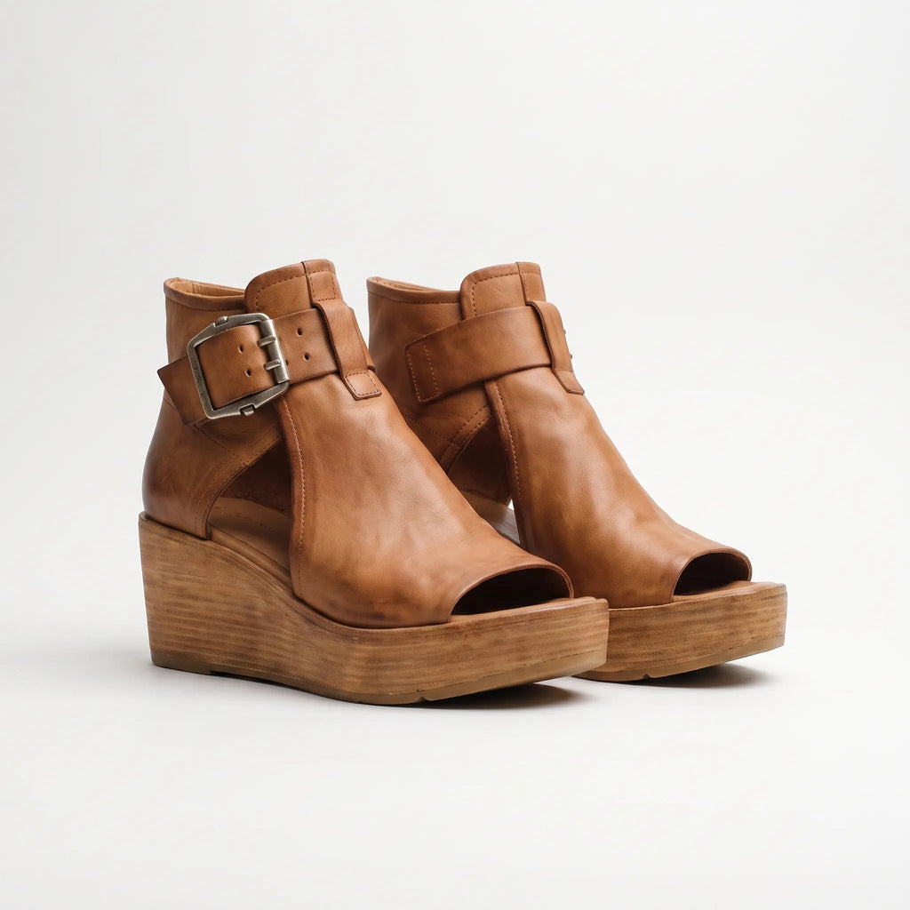 Vintage Platform Peep-Toe Wedge Sandal with Buckle Strap