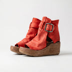 Vintage Platform Peep-Toe Wedge Sandal with Buckle Strap