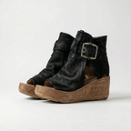 Vintage Platform Peep-Toe Wedge Sandal with Buckle Strap