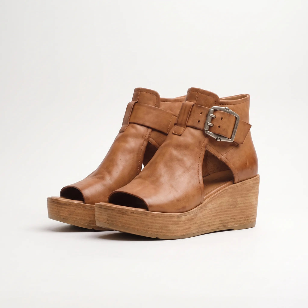 Vintage Platform Peep-Toe Wedge Sandal with Buckle Strap