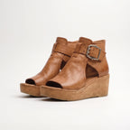 Vintage Platform Peep-Toe Wedge Sandal with Buckle Strap