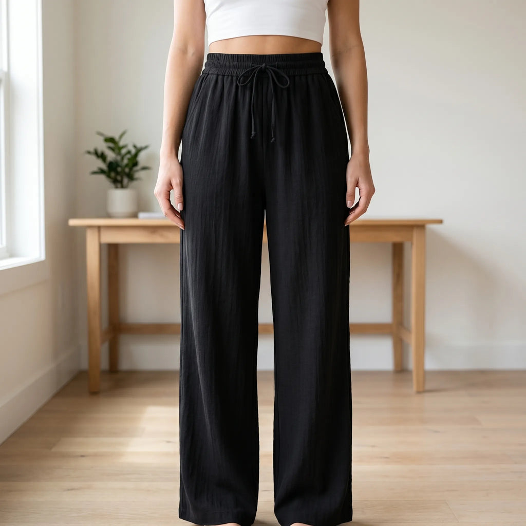 FlowEase Women's Wide Leg Drawstring Pants with Pockets