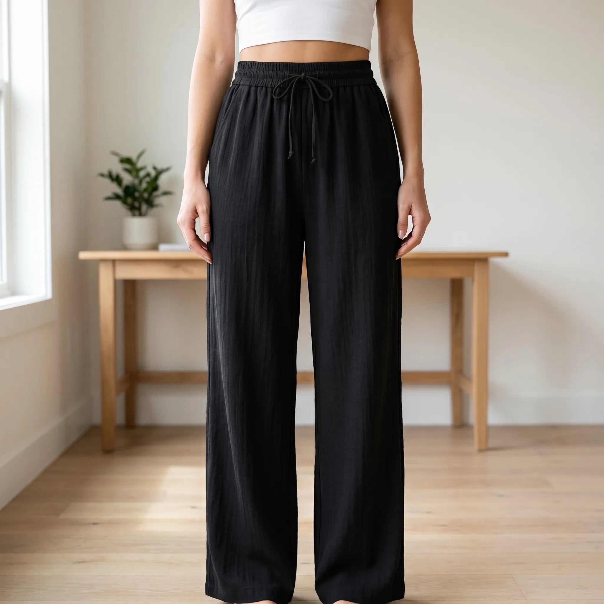 FlowEase Women's Wide Leg Drawstring Pants with Pockets