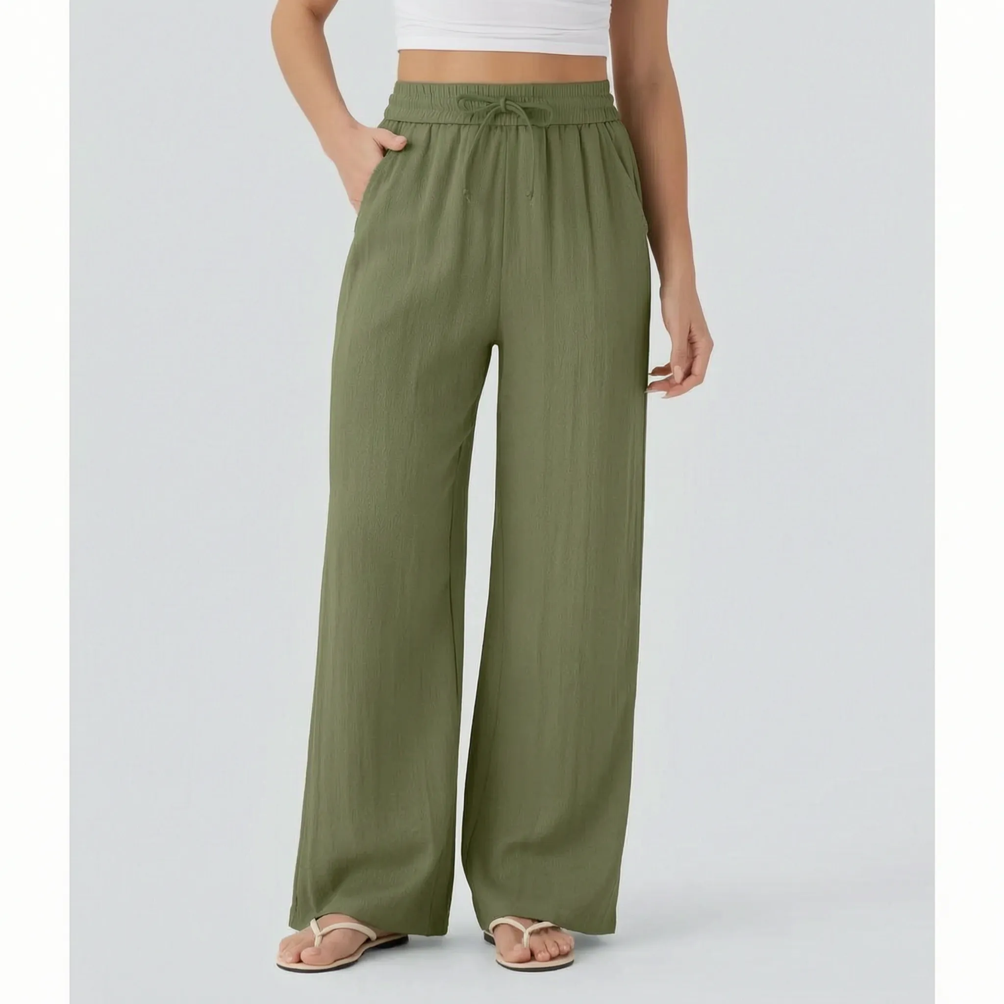 FlowEase Women's Wide Leg Drawstring Pants with Pockets