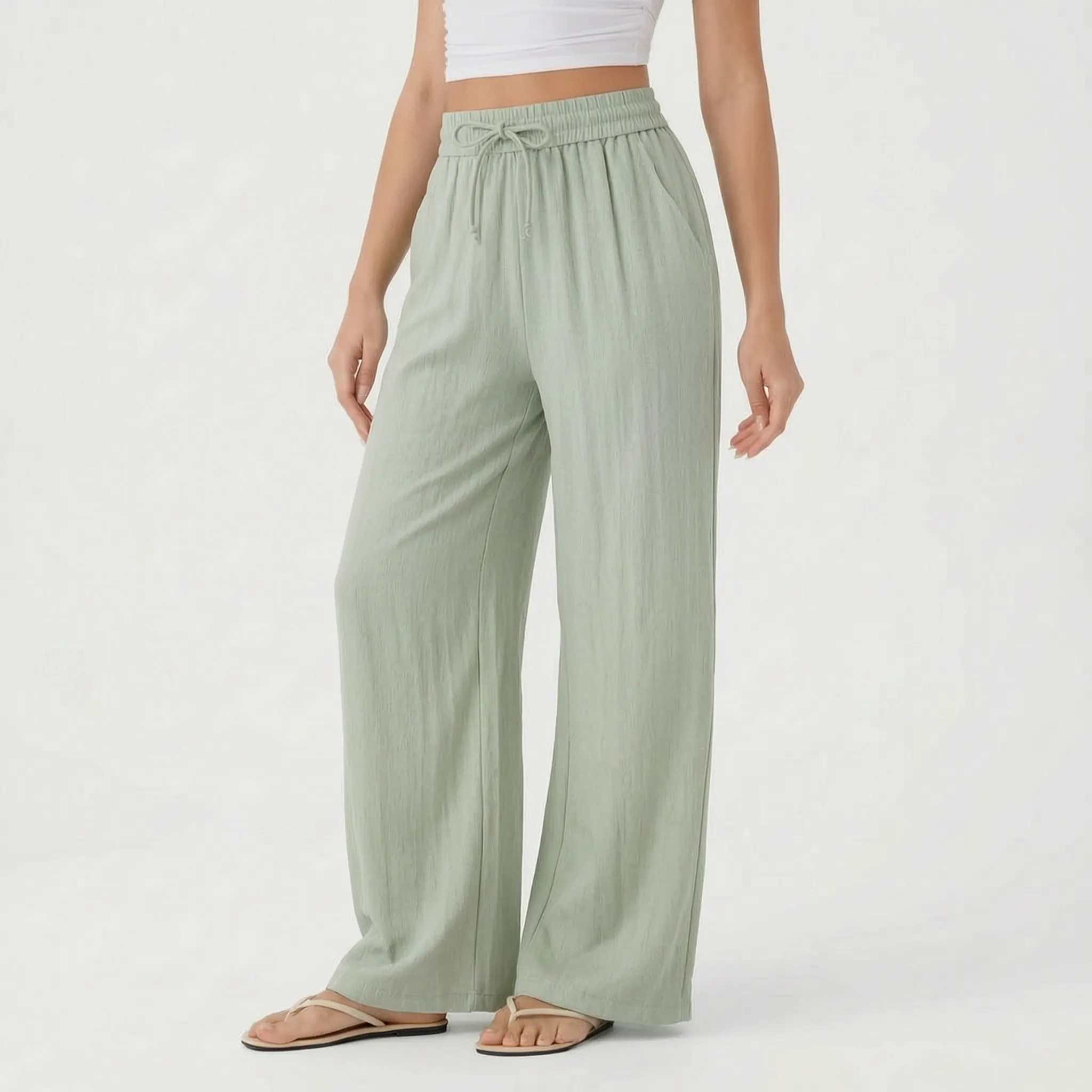 FlowEase Women's Wide Leg Drawstring Pants with Pockets