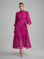 Rosemere Lace Midi Dress | Elegant Long Sleeve Occasion Dress